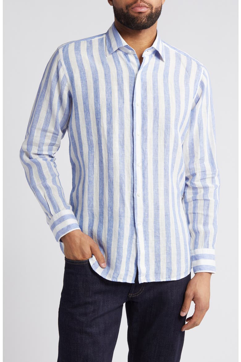 Crown Crafted Nils Linen Button-Up Shirt, Main, color, CASCADE BLUE