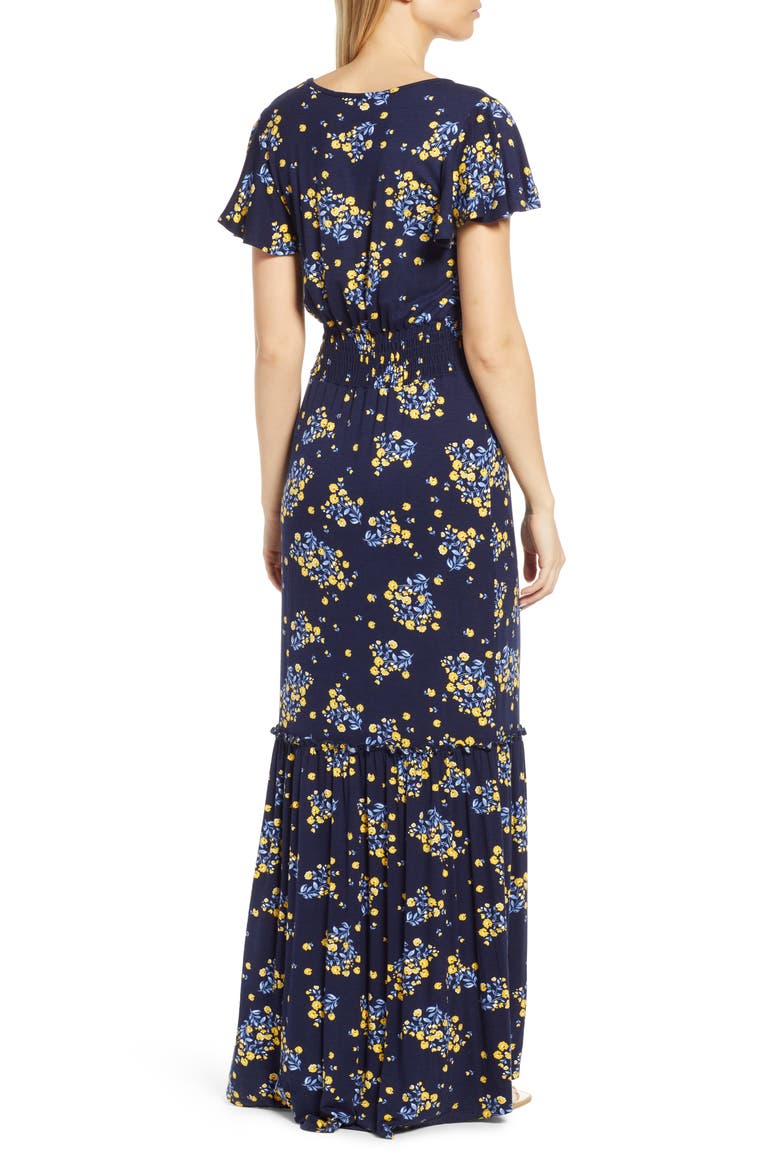 Floral Smock Waist Knit Maxi, Alternate, color, NAVY