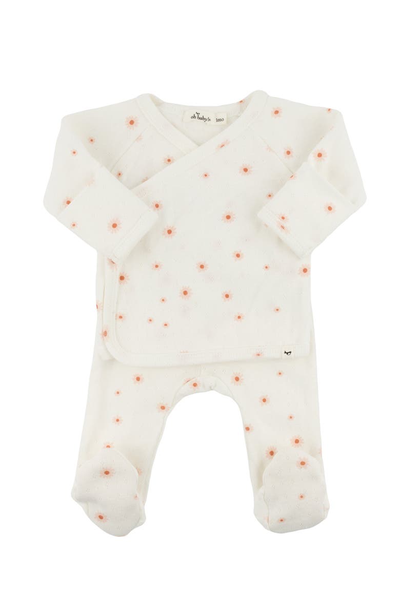oh baby! Twinkle Mini Daisies Pointelle Wrap Top Set, Main, color, Snow