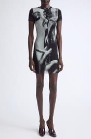 Jean Paul Gaultier Smoking Printed Mesh Minidress