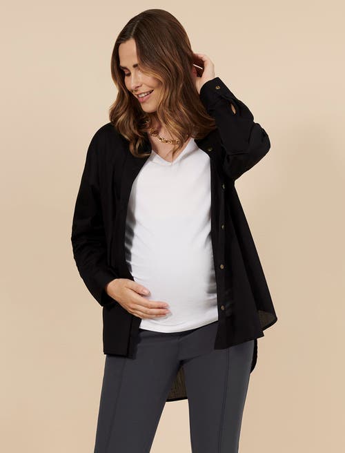 Motherhood Maternity Long Sleeve Button-up Poplin Shirt In Black