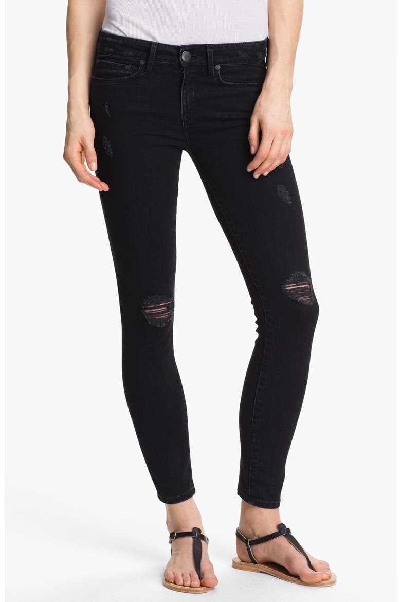 Destroyed Skinny Stretch Ankle Jeans, Main, color, DESTRUCTED BLACK