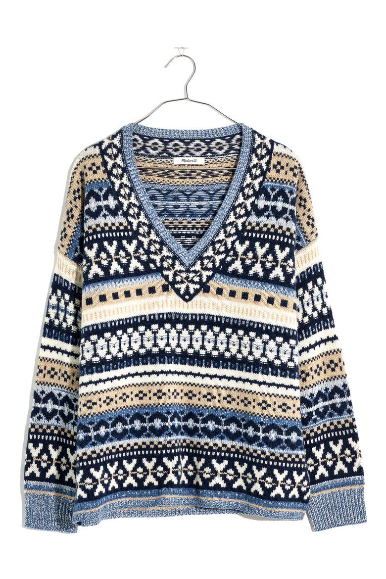 Forrest Fair Isle Women's V-Neck Sweater, Alternate, color, HEATHER SKY