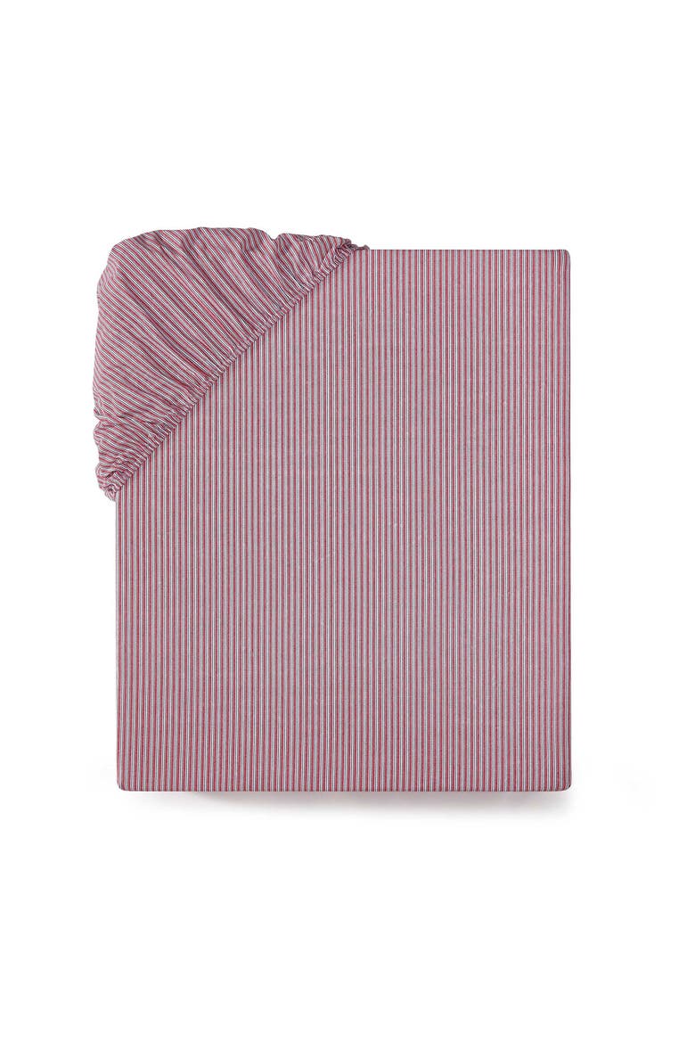 Highland Ticking Stripe Cotton Fitted Sheet, Alternate, color, WHITE/ RED/ DARK BLUE