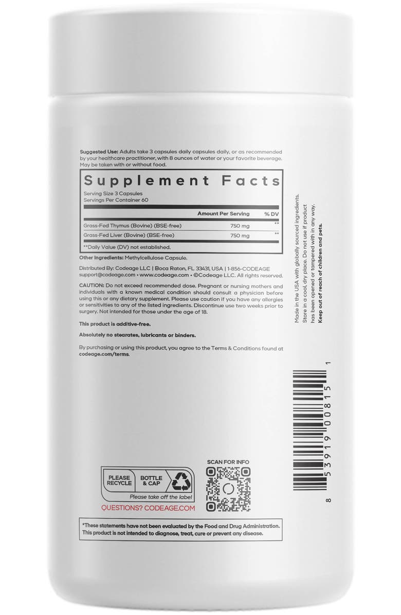 Codeage Grass-Fed Beef Thymus Glandular Supplement, Alternate, color, White