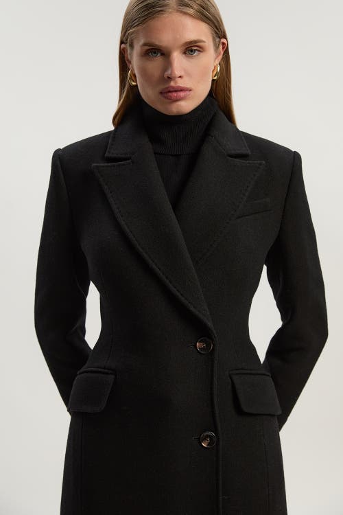 Karen Millen Wool Blend Tailored Fitted Maxi Coat In Black