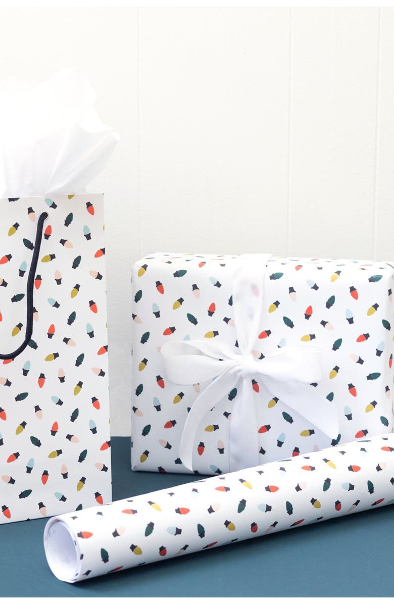 Joy Paper Co. Merry Bright Holiday Lights Pattern Gift Bag Cart Set, Alternate, color, Holiday Lights Pattern