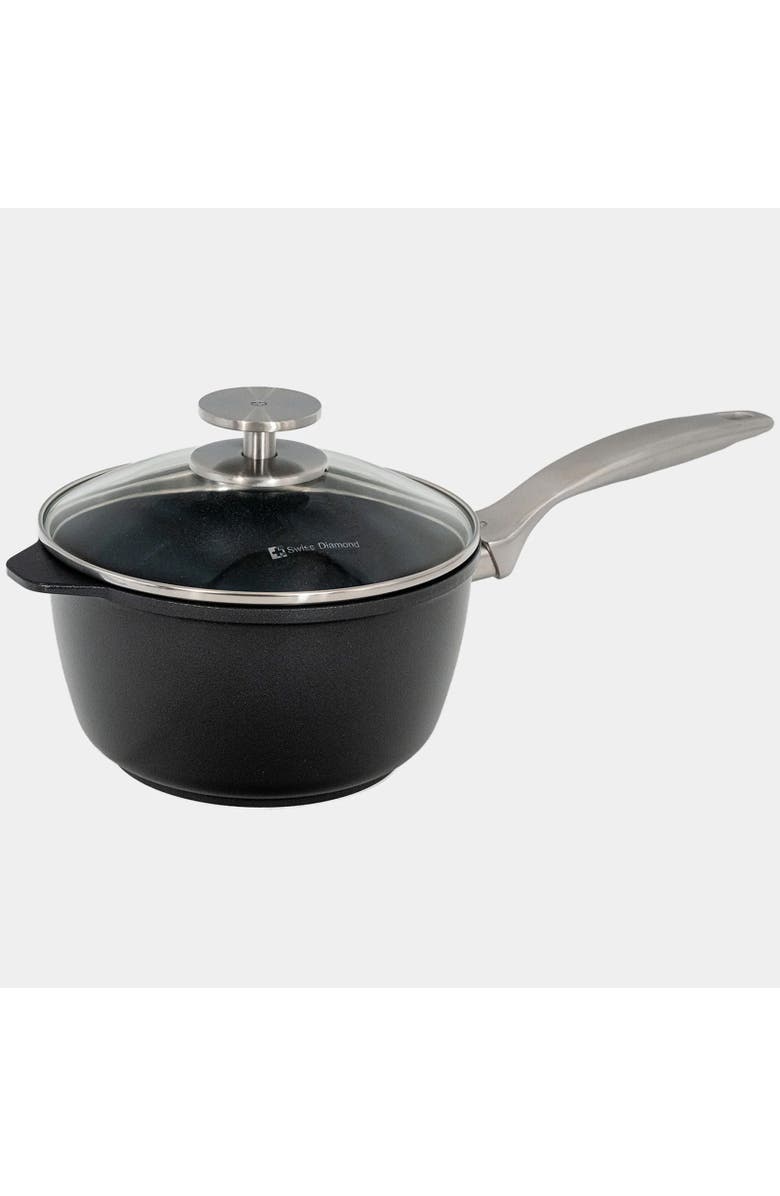 Swiss Diamond CHD Nonstick Saucepan with Glass Lid, 2.2 qt, Main, color, Black