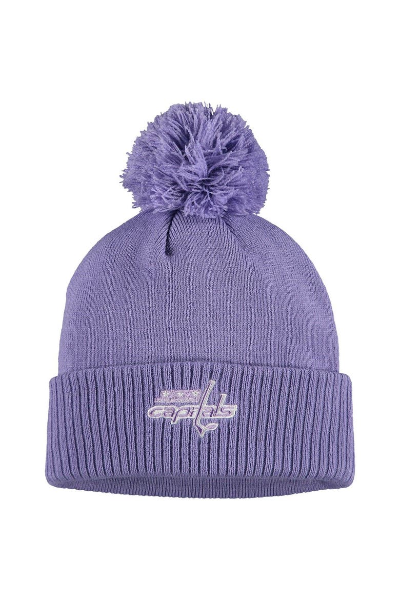Men's adidas Purple Washington Capitals 2021 Hockey Fights Cancer Cuffed Knit Hat with Pom, Main, color, Purple