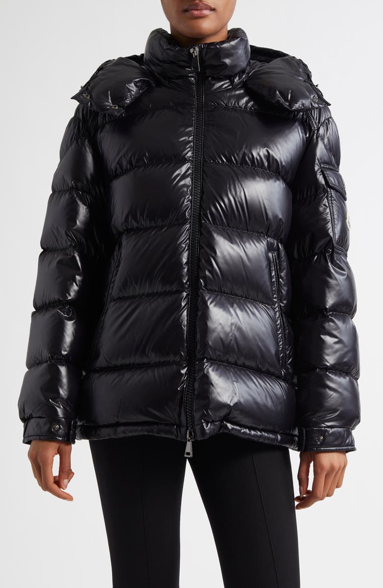 Moncler Maire Hooded Short Down Puffer Jacket, Main, color, Black/Black