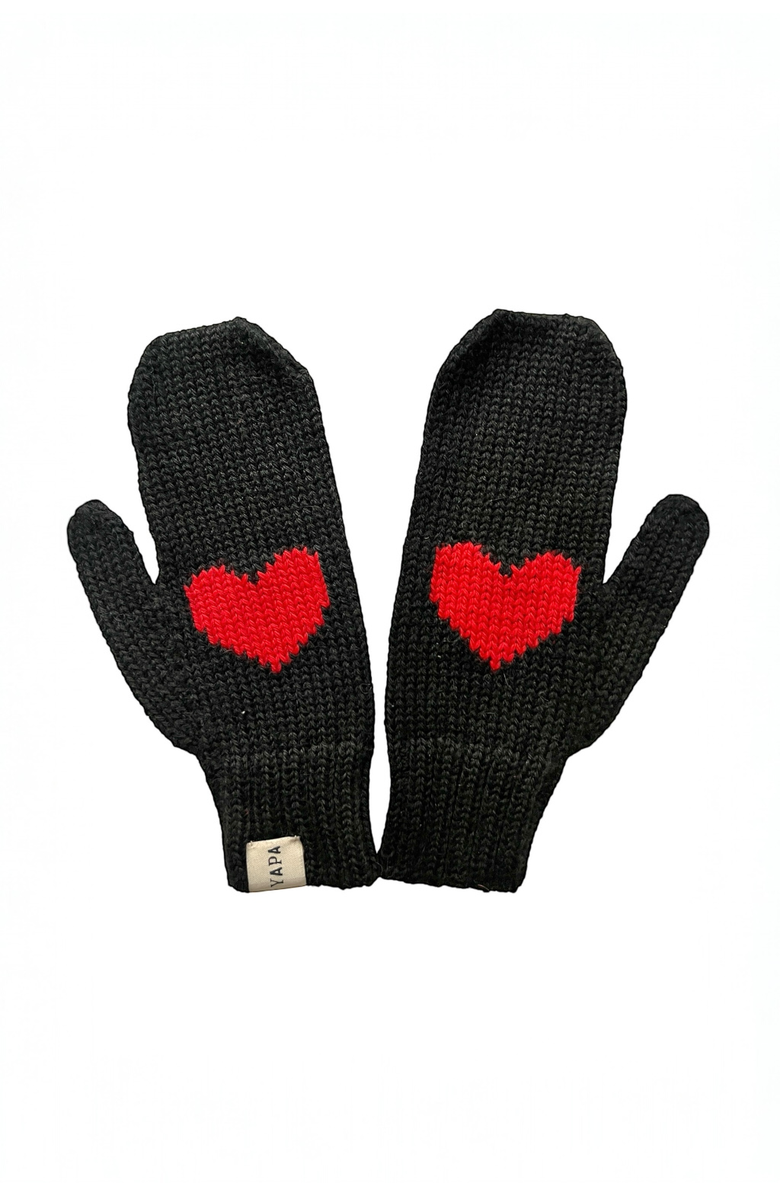 YAPA Heart Mittens Alpaca wool, Main, color, Black