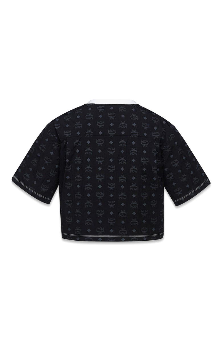 MCM Laurel Cropped T-Shirt in Organic Cotton and Monogram ECONYL, Alternate, color, Black And White