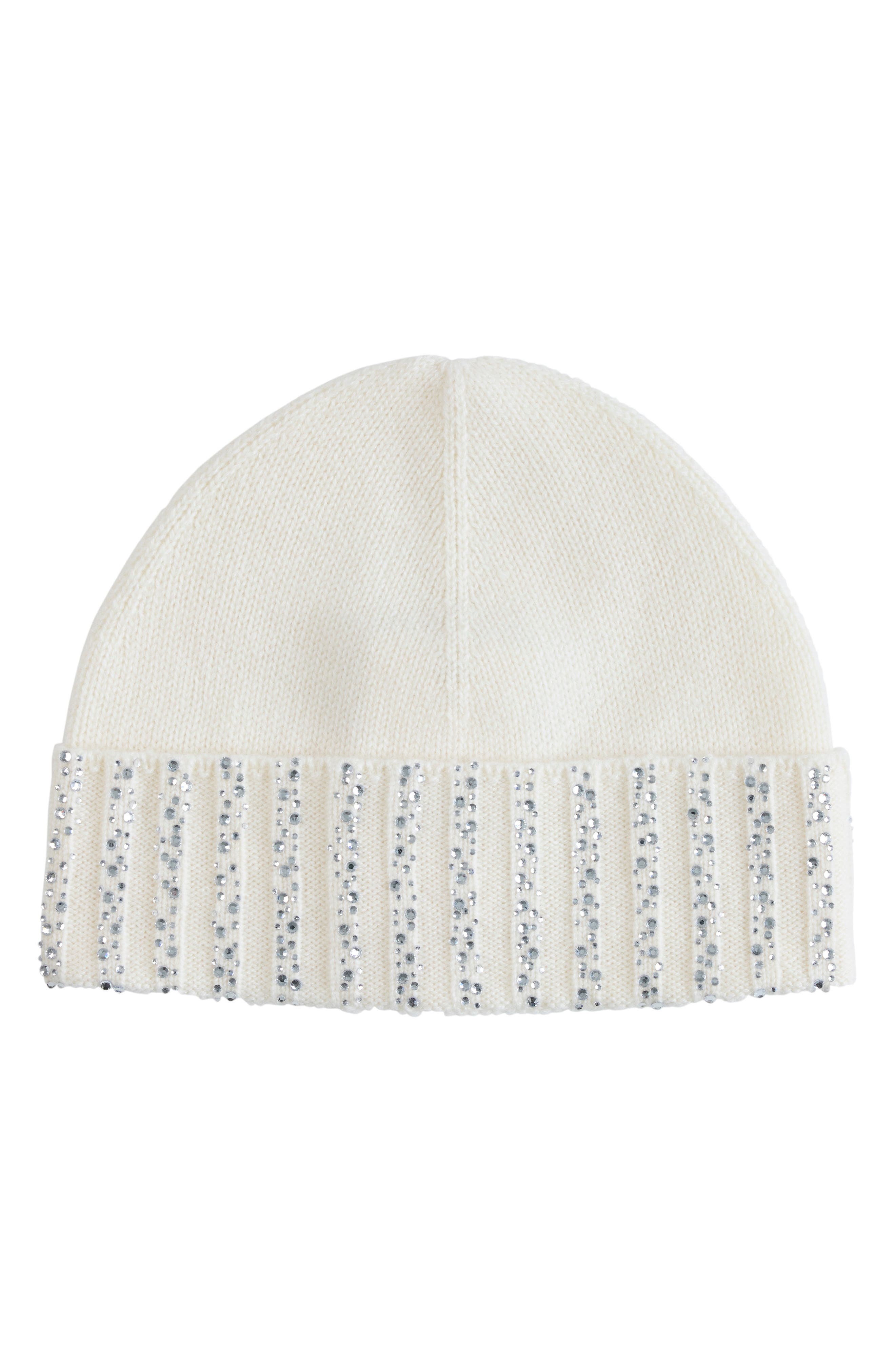 Crystal Cuffed Cashmere Beanie