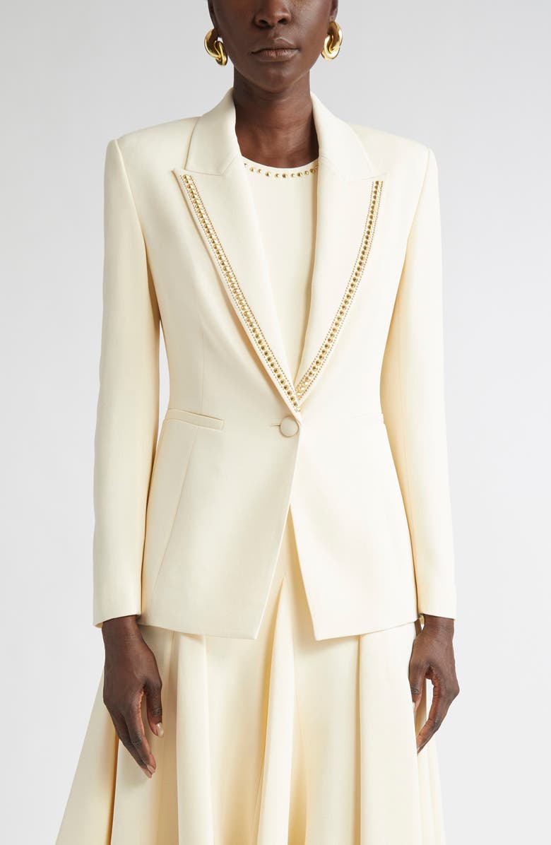 ST. JOHN Embellished Stretch Cady Blazer, Main, color, Butter