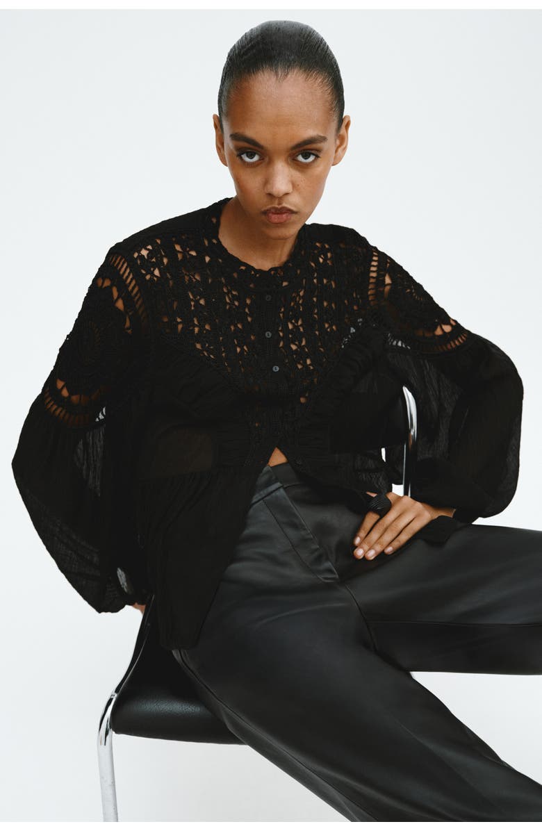 H&M Crochet-look Blouse, Alternate, color, Black