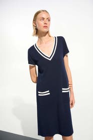 Joseph Ribkoff Viscose Knit A-Line Dress With Rib Trim