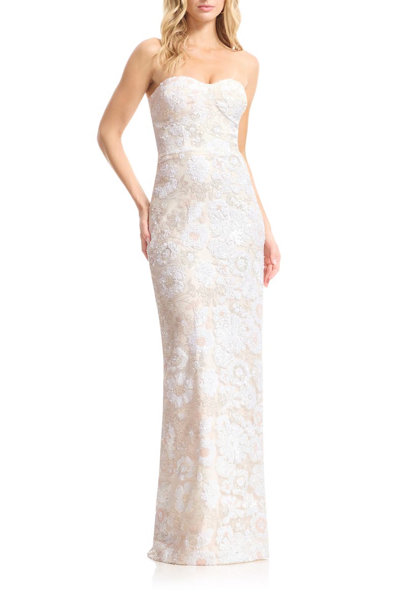 Vada Sequin Floral Strapless Column Gown, Main, color, OFF WHITE MULTI