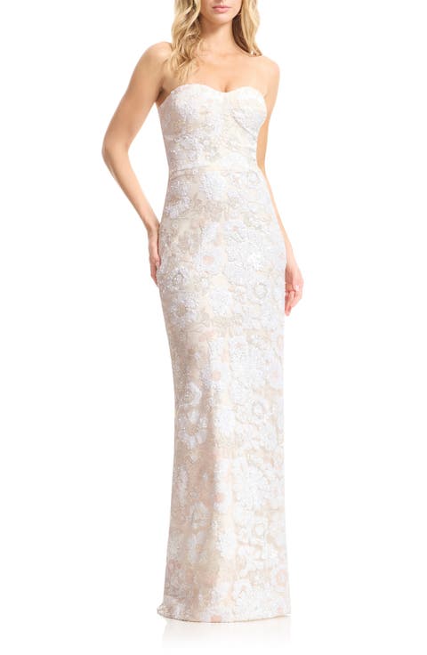 Vada Sequin Floral Strapless Column Gown