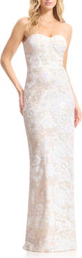 Dress the Population Vada Sequin Floral Strapless Column Gown