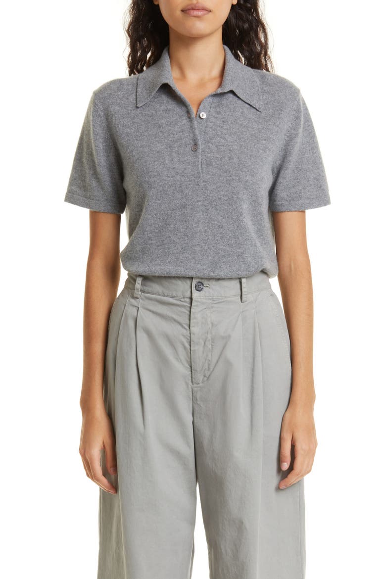 Milos Cashmere Polo Sweater, Main, color, LIGHT GREY MELANGE