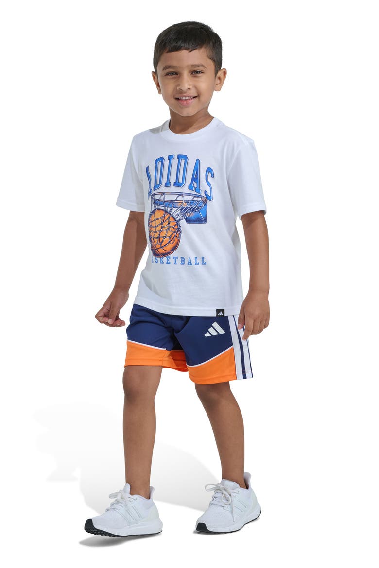 Kids' Graphic Print Jersey T-Shirt & Colorblock Shorts Set, Alternate, color, WHITE