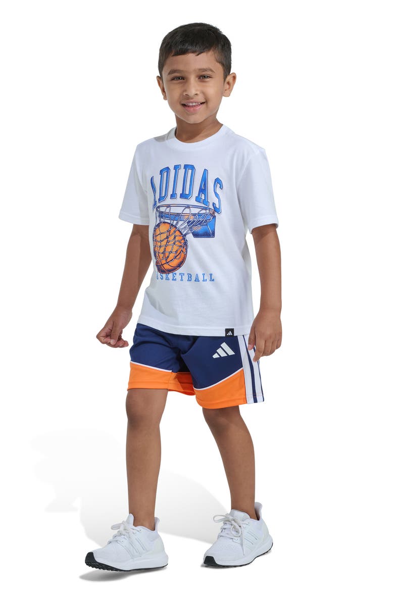 adidas Kids' Graphic Print Jersey T-Shirt & Colorblock Shorts Set, Alternate, color, White