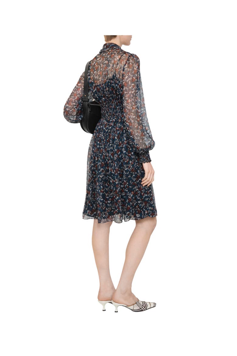 Ditsy Floral Silk Dress, Alternate, color, Black