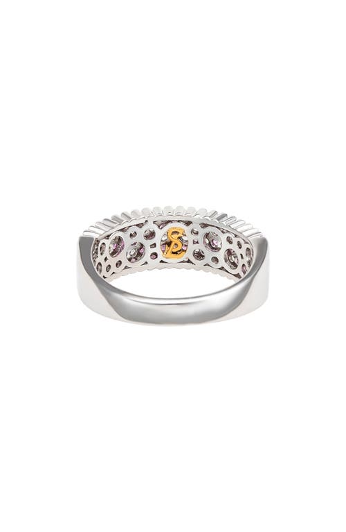 Suzy Levian Diamonds Sterling Silver Pavé Pink & White Sapphire Half Band Ring In Pink