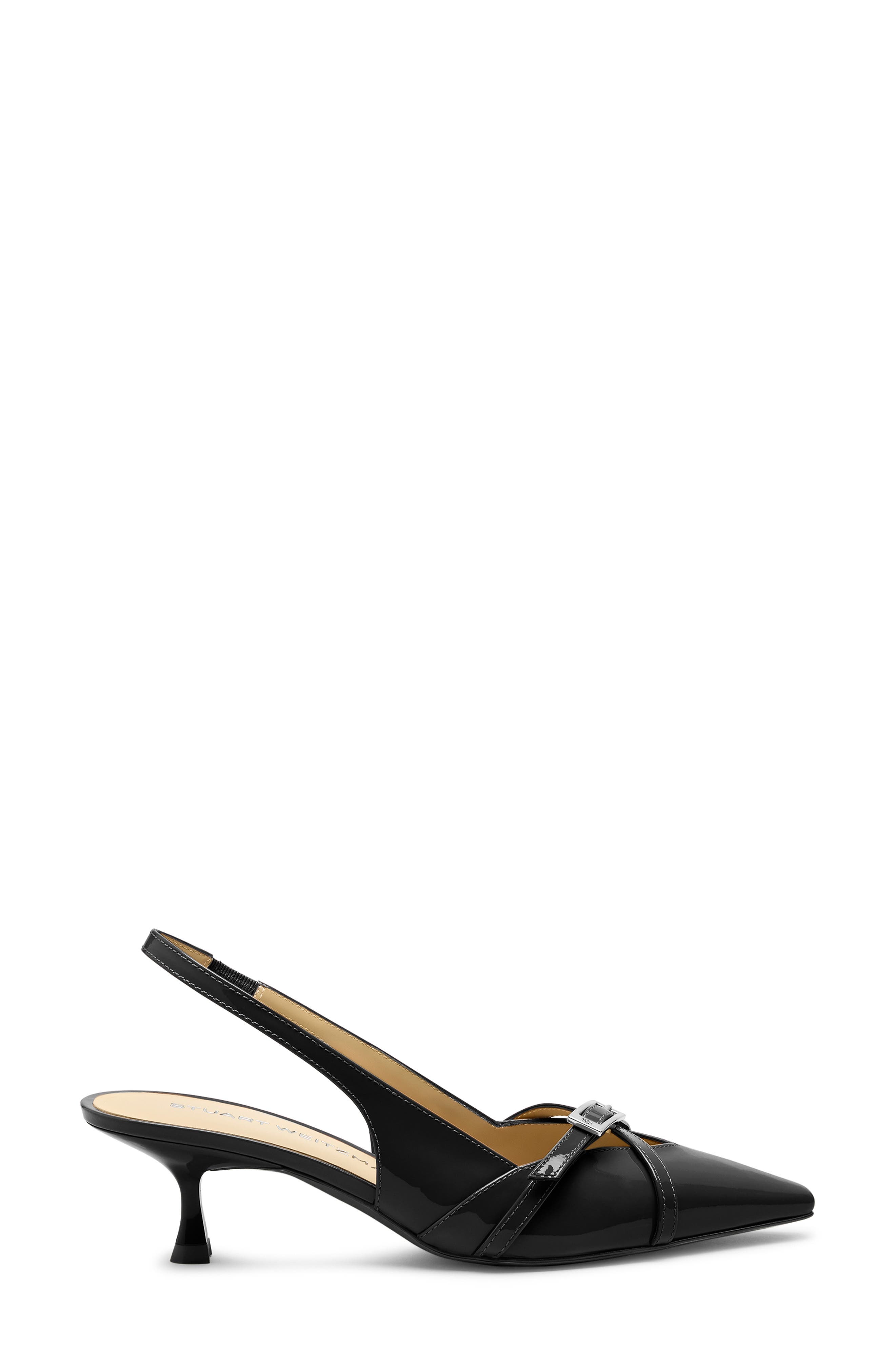 Stuart Weitzman Georgie Kitten Heel Slingback Pump, Alternate, color, Black