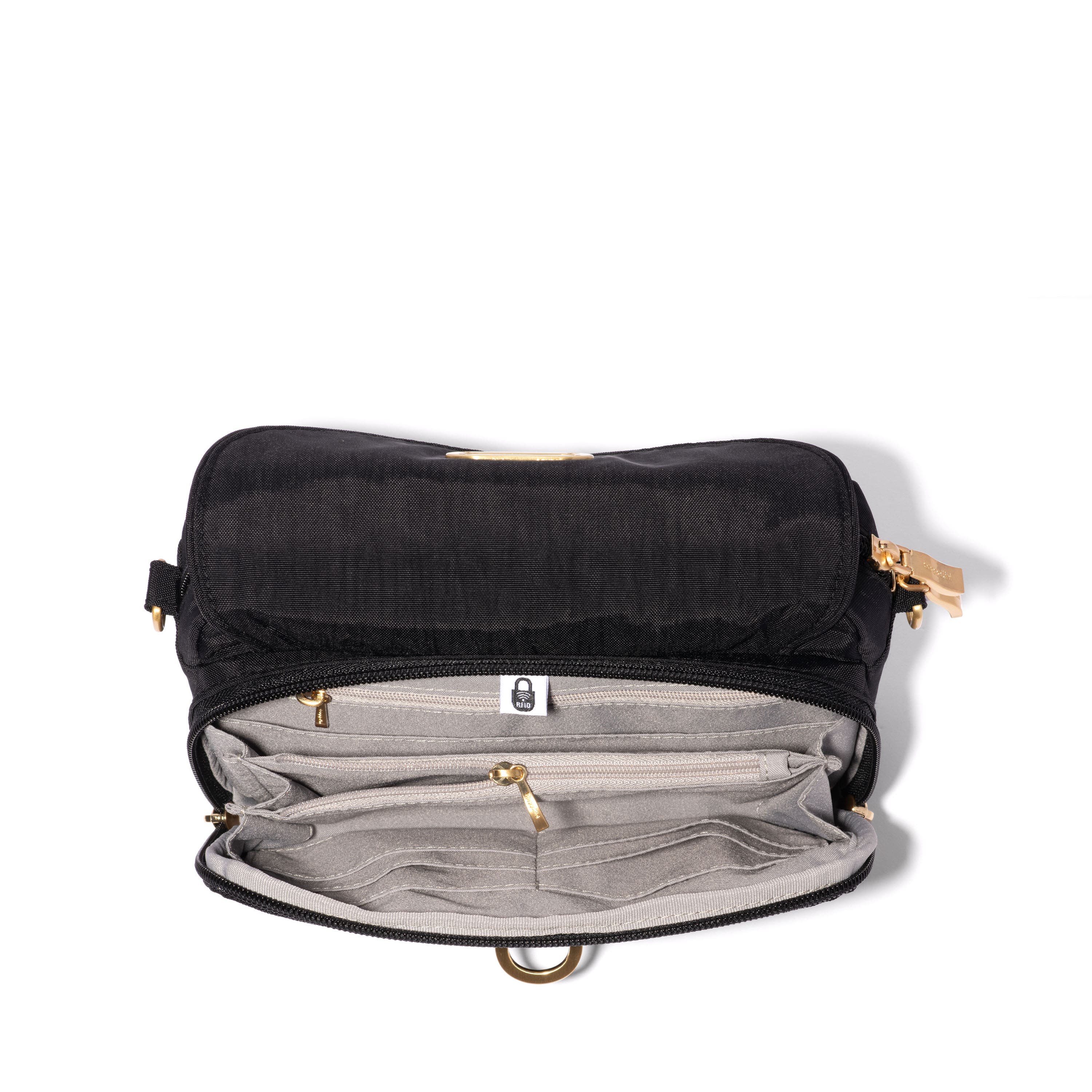 BAGGALLINI Coastal Flip Lock Camera Bag Crossbody, Alternate, color, Black With Gold Hardware
