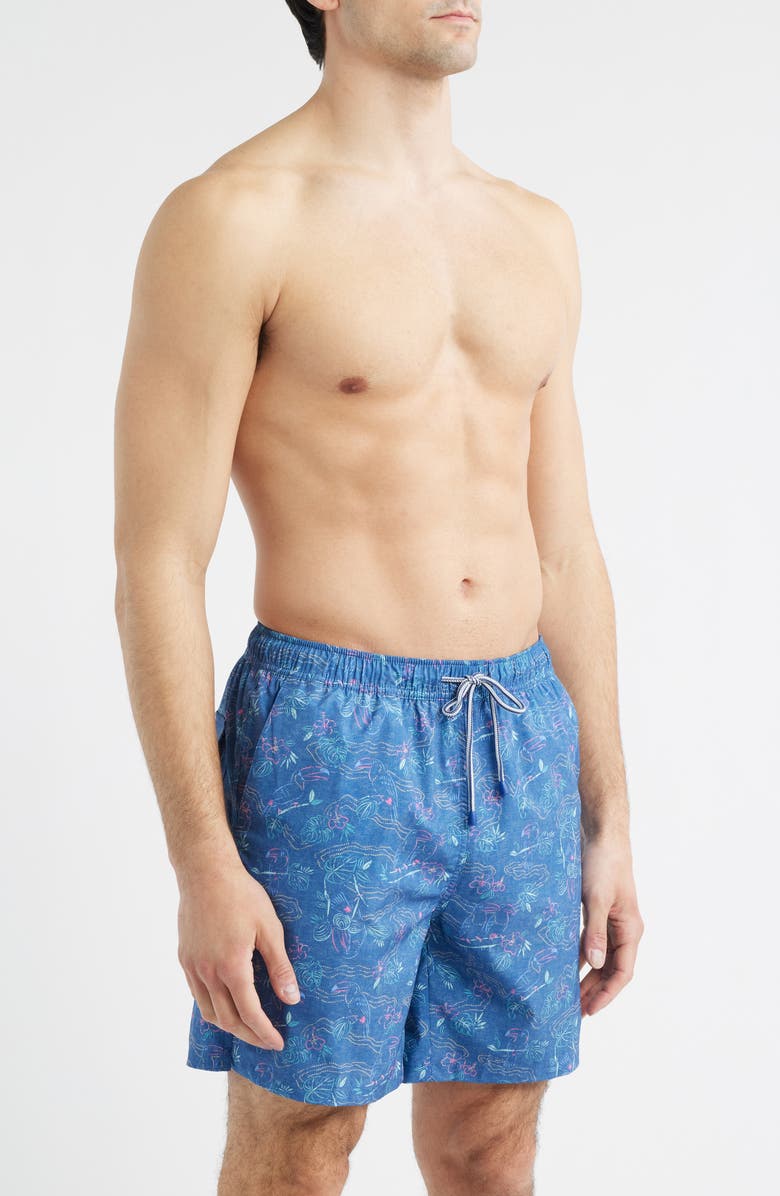 Peter Millar Rain Forest Swim Trunks, Alternate, color, Windsor Blue