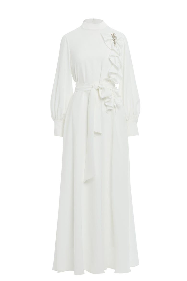 Gathered Detail Beaded Long Unlined Dress, Main, color, Ecru