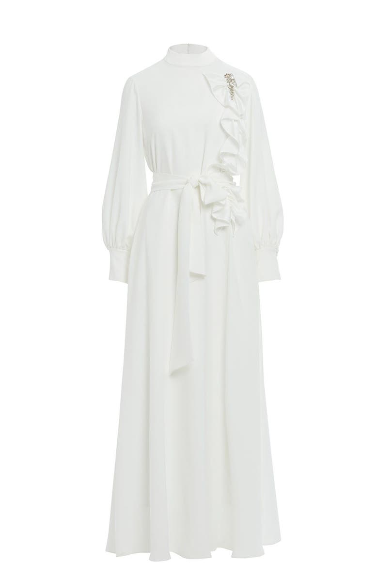 Gizia Gathered Detail Beaded Long Unlined Dress, Main, color, Ecru