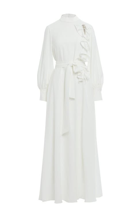 Gathered Detail Beaded Long Unlined Dress