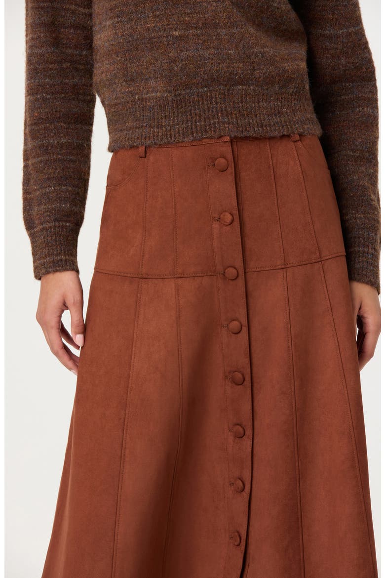 Zoya Faux Suede Midi Skirt, Alternate, color, BROWN