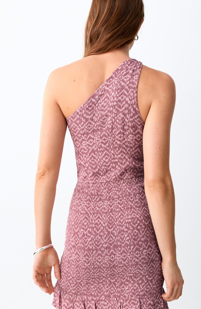 MANGO TEEN Print Smocked One Shoulder Minidress, Alternate, color, Pastel Pink