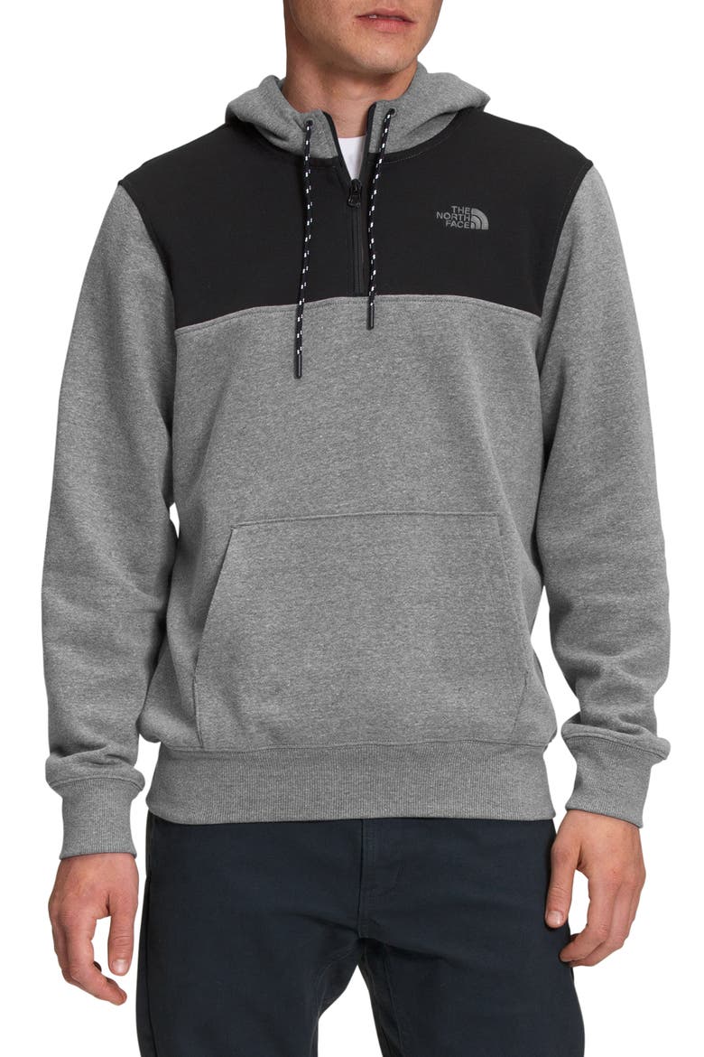 Colorblock Half Zip Hoodie, Main, color, MED GREY HEATHER/ TNF BLACK