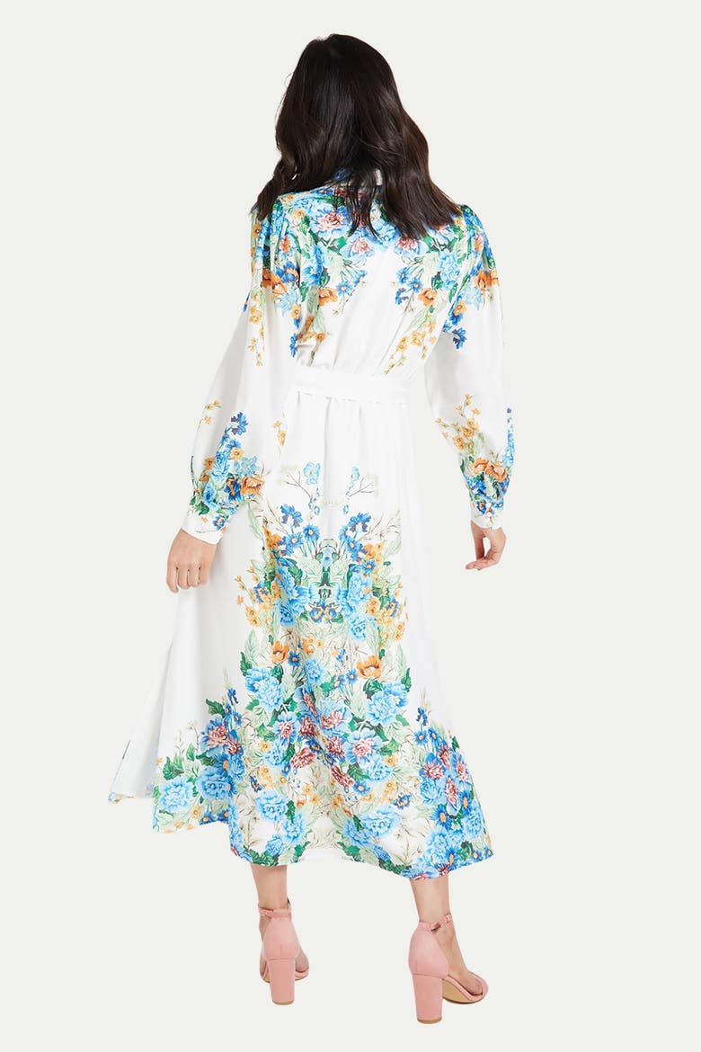 Floral Western Belted Midi Shirt Dress, Alternate, color, Ivory