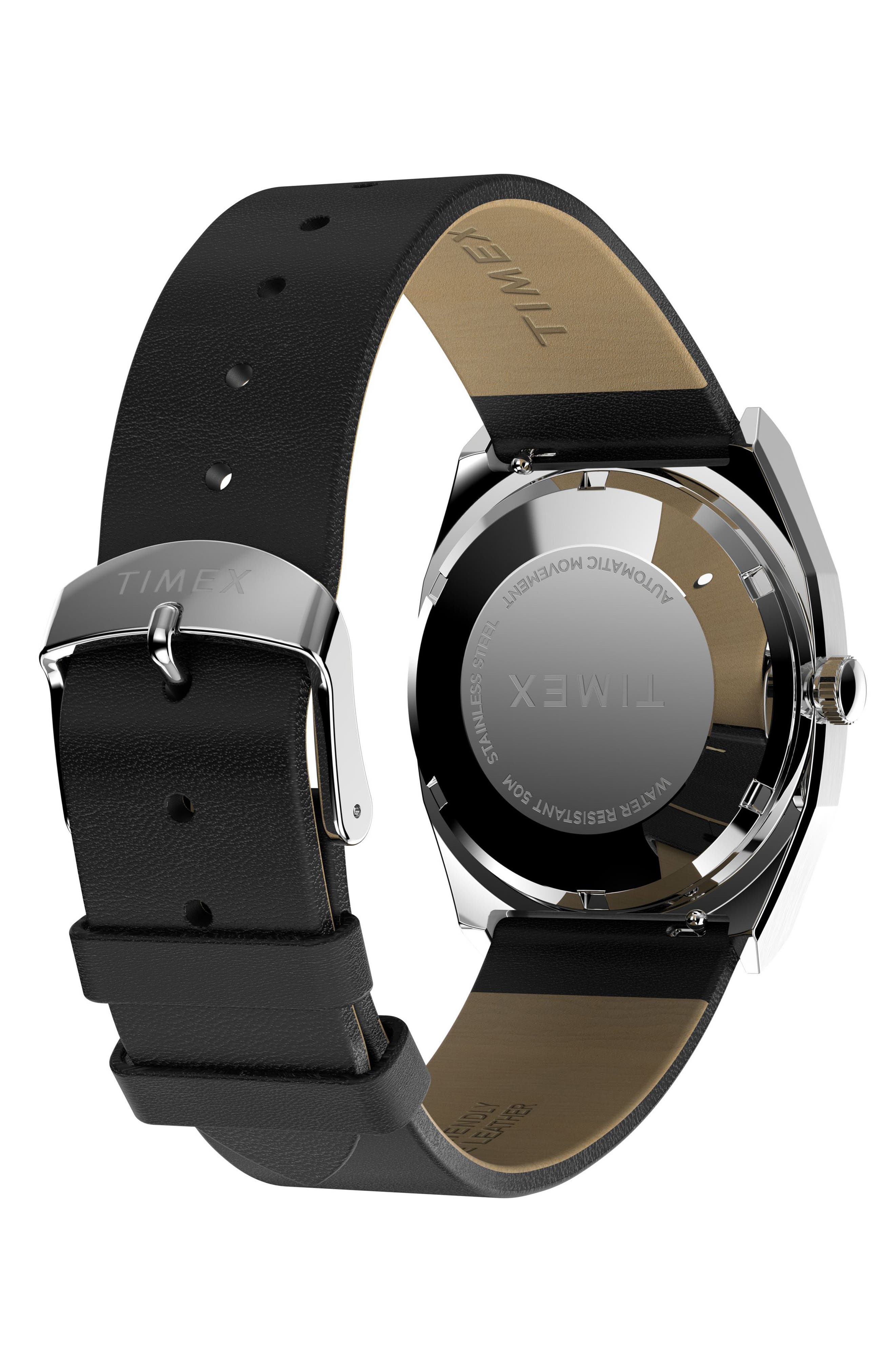 Timex® Automatic 1983 E-Line Reissue Leather Strap Watch, 34mm
