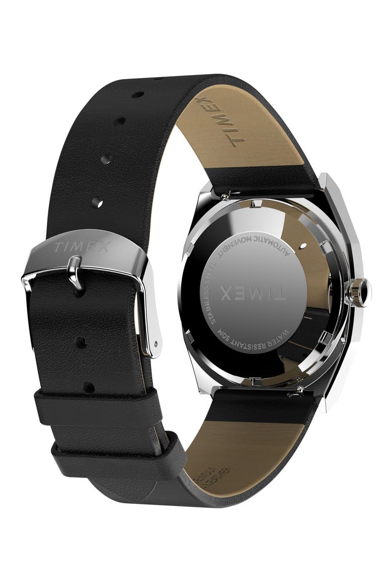 Timex® Automatic 1983 E-Line Reissue Leather Strap Watch, 34mm