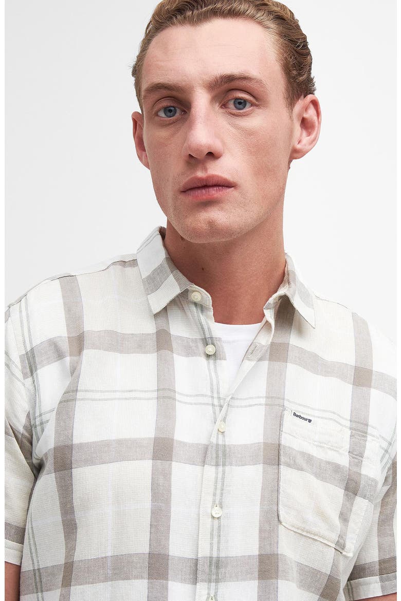 Croft Regular Fit Plaid Short Sleeve Linen Blend Button-Up Shirt, Alternate, color, SALTMARSH TARTAN