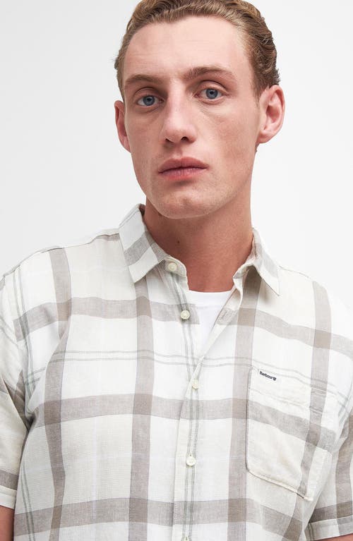 Barbour Croft Regular Fit Plaid Short Sleeve Linen Blend Button-up Shirt In Saltmarsh Tartan