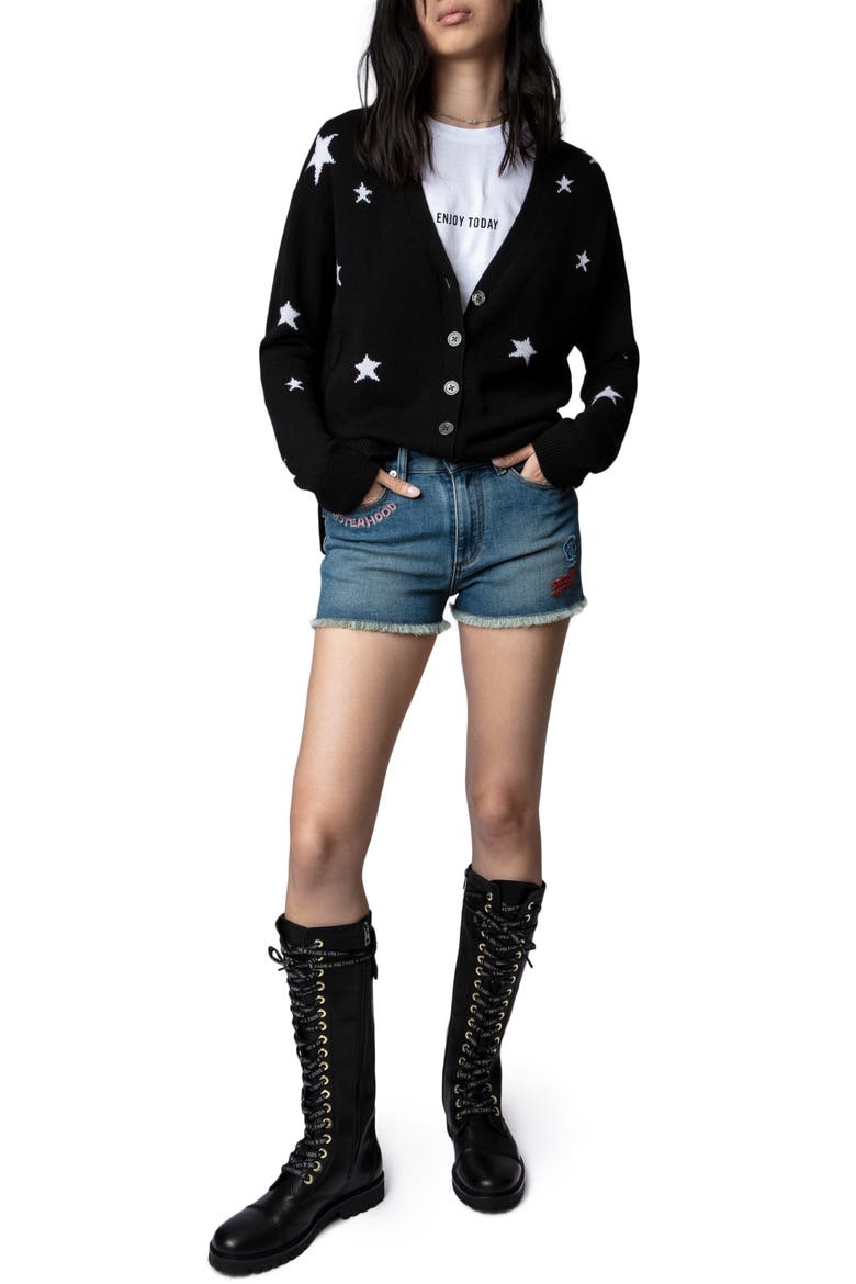 Mirka Star Cashmere Cardigan, Alternate, color, NOIR