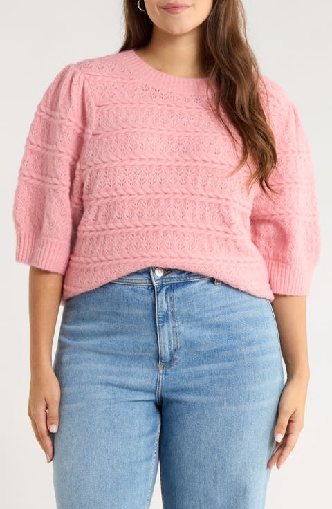 Puff Sleeve Cable Stitch Sweater (Plus)