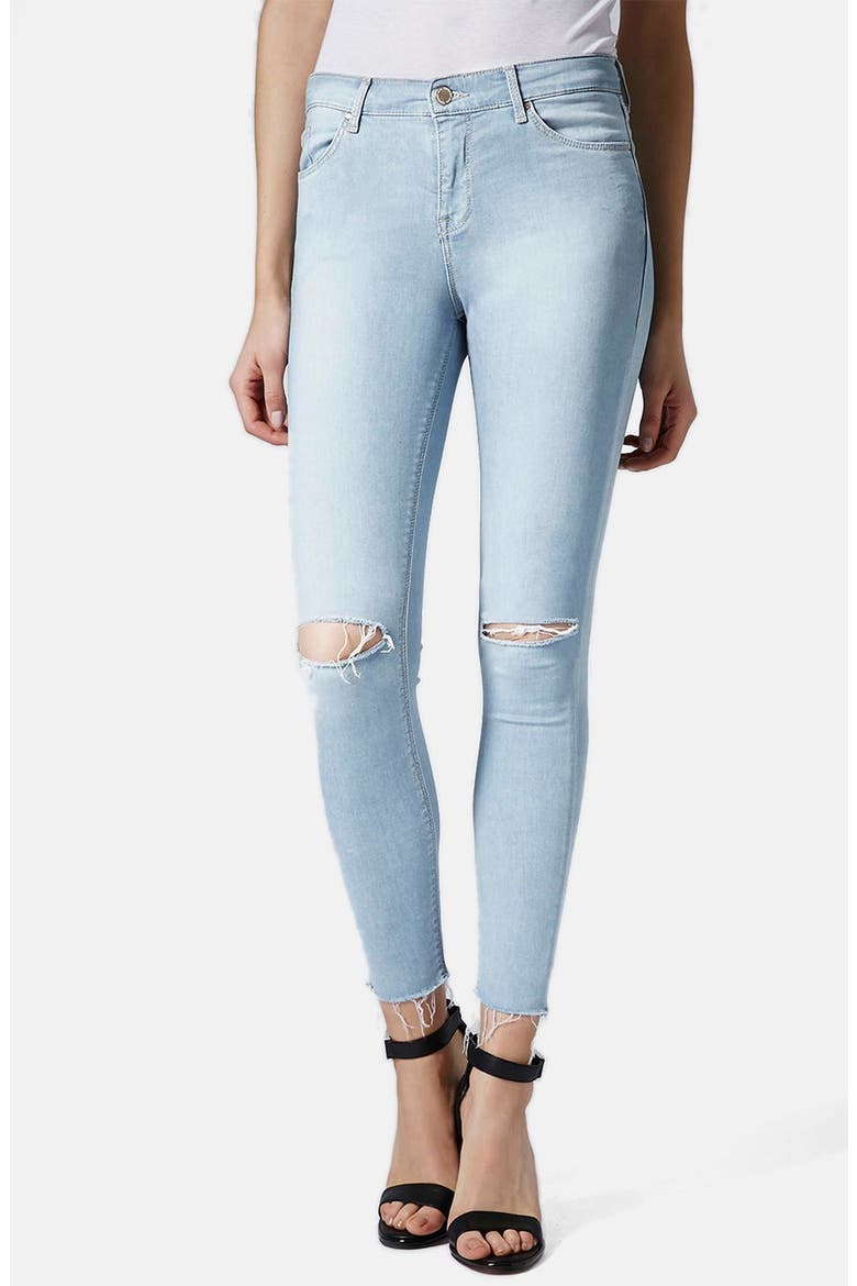 'Leigh' Distressed Skinny Jeans, Main, color, LIGHT DENIM