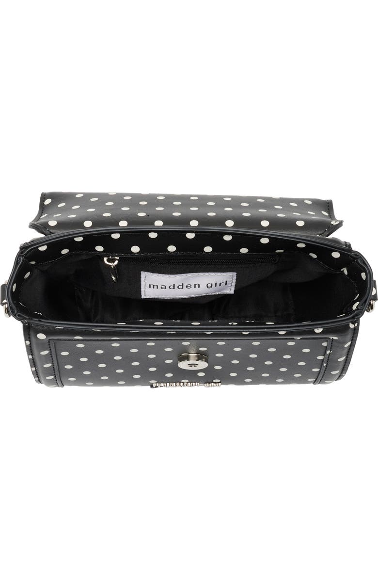 Madden Girl Daisy Charm Top Handle Crossbody Bag, Alternate, color, Black Polka Dots