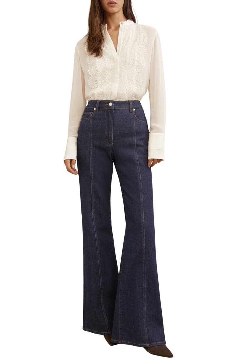 Reiss Miranda Lace & Crepe Button-Up Shirt, Alternate, color, Cream