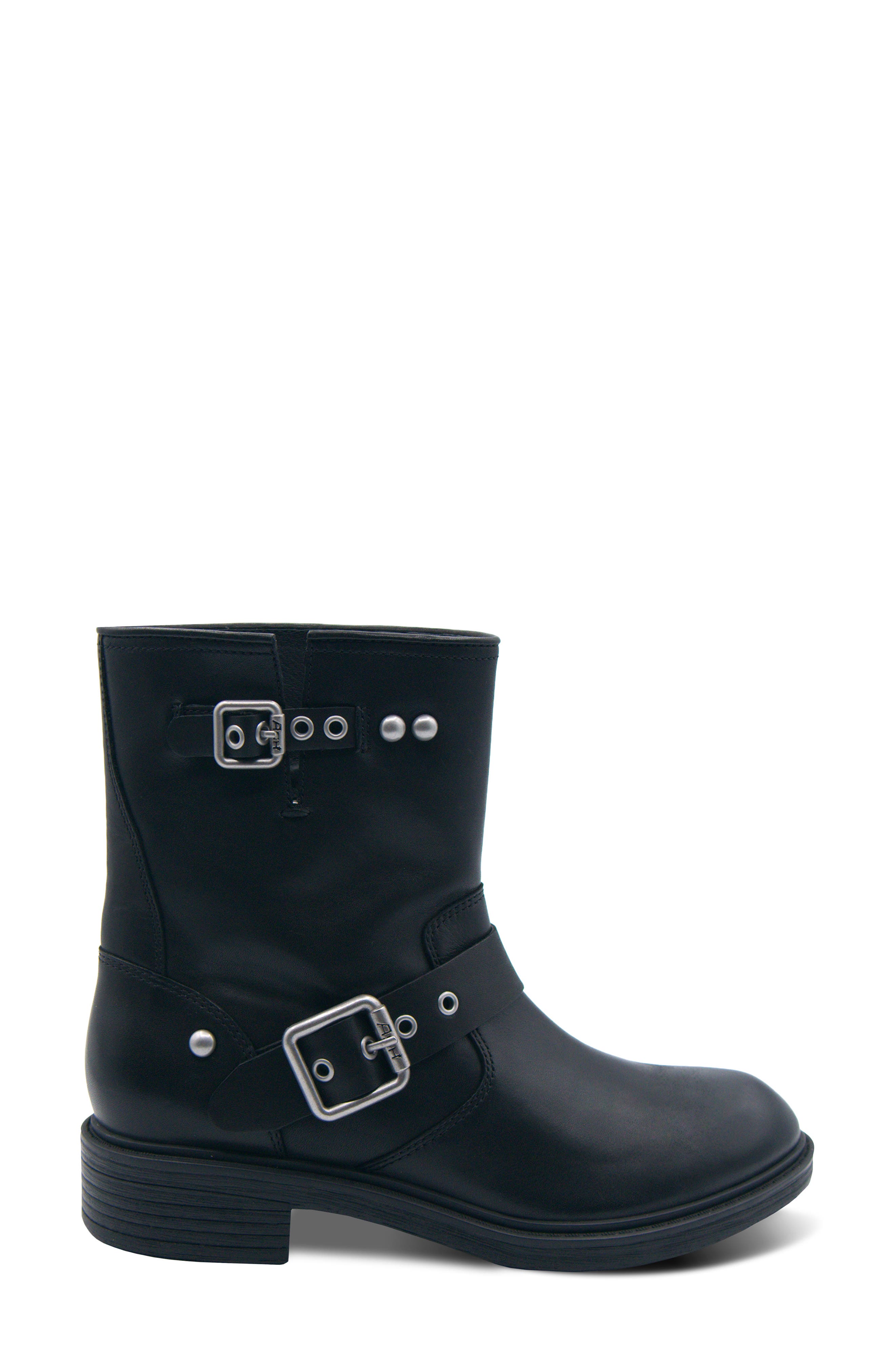Flame Lily Leather Bootie, Alternate, color, BLACK