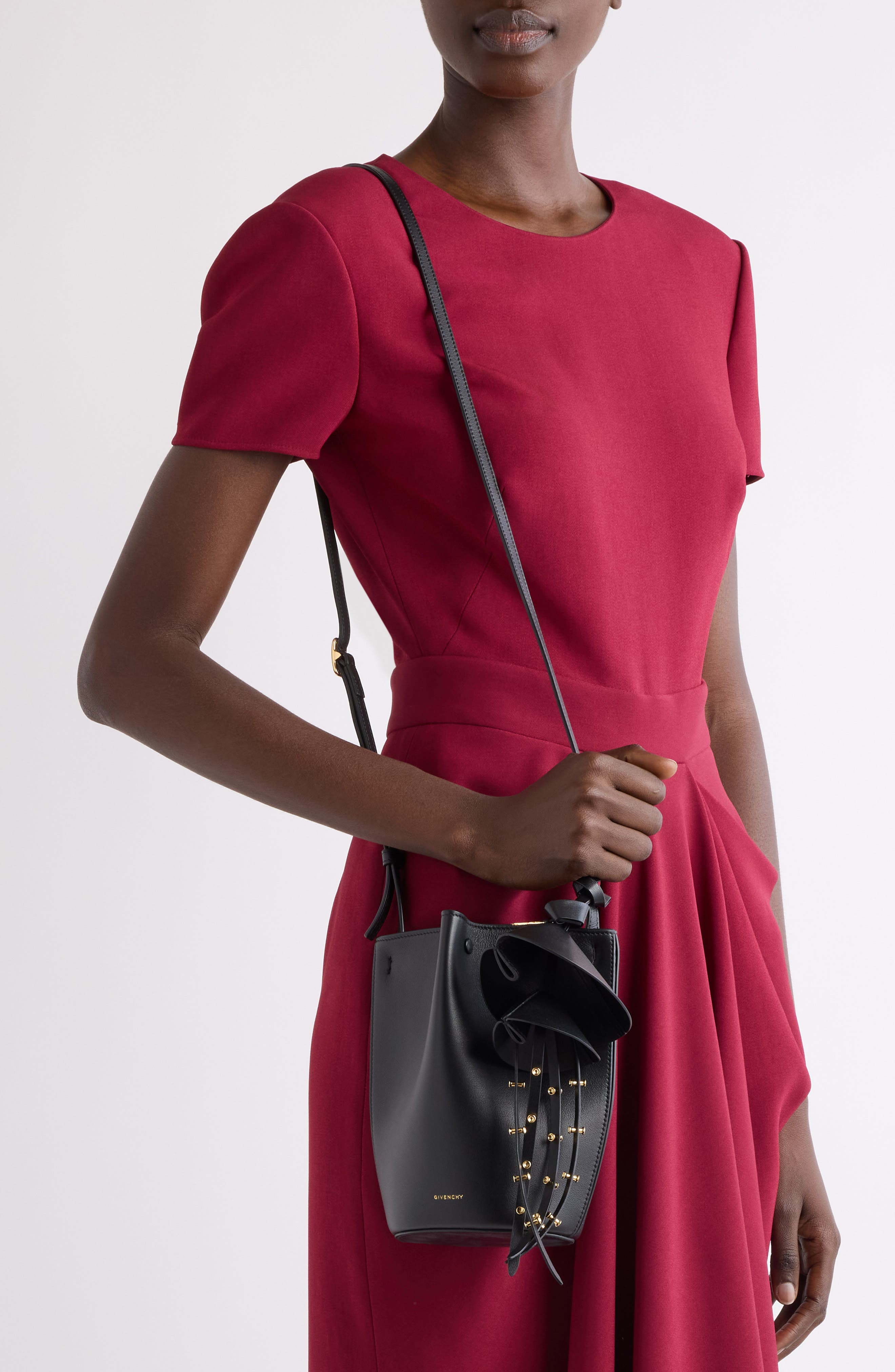 Givenchy Nano Snap Calfskin Bucket Bag, Alternate, color, Black