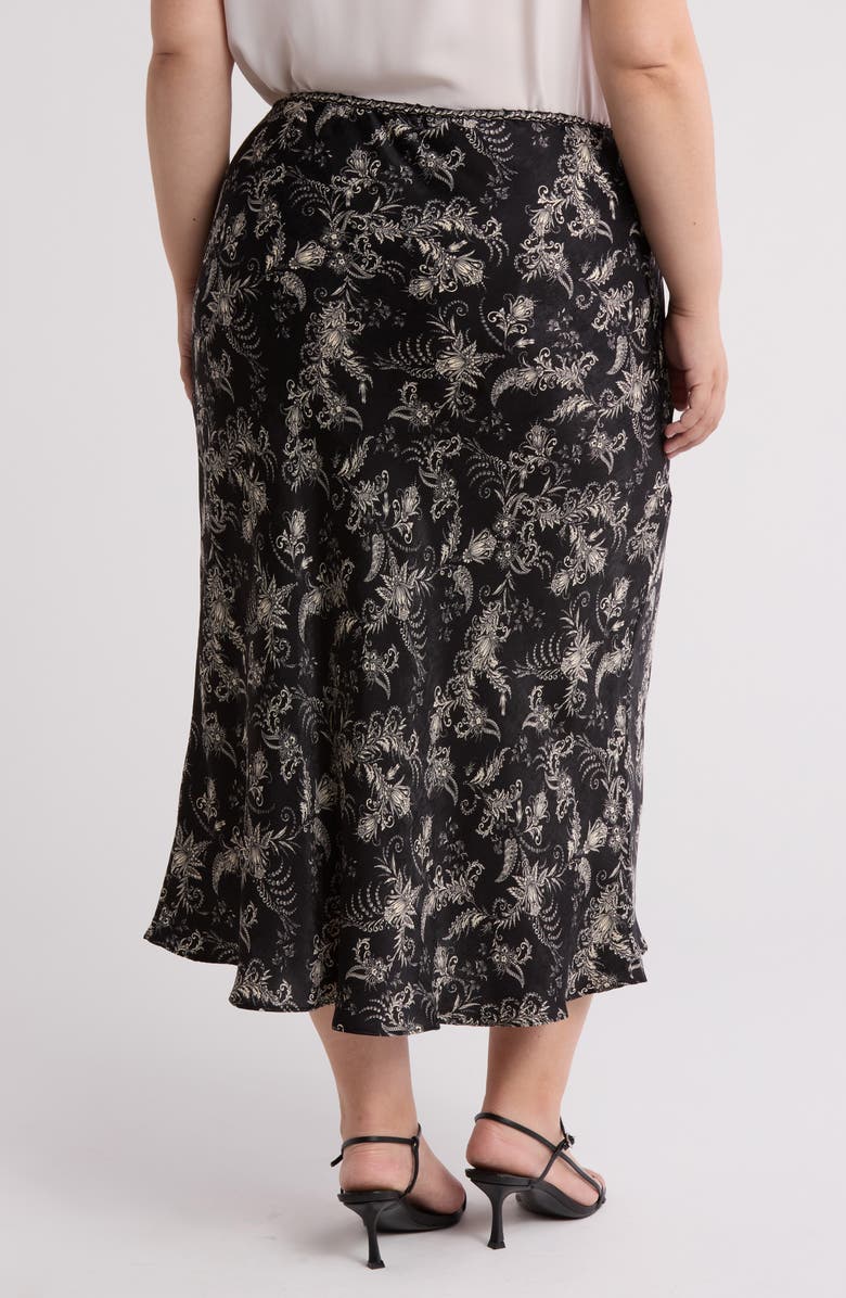 MAX STUDIO Bias Satin Midi Skirt, Alternate, color, Black Cream Waving Paisley